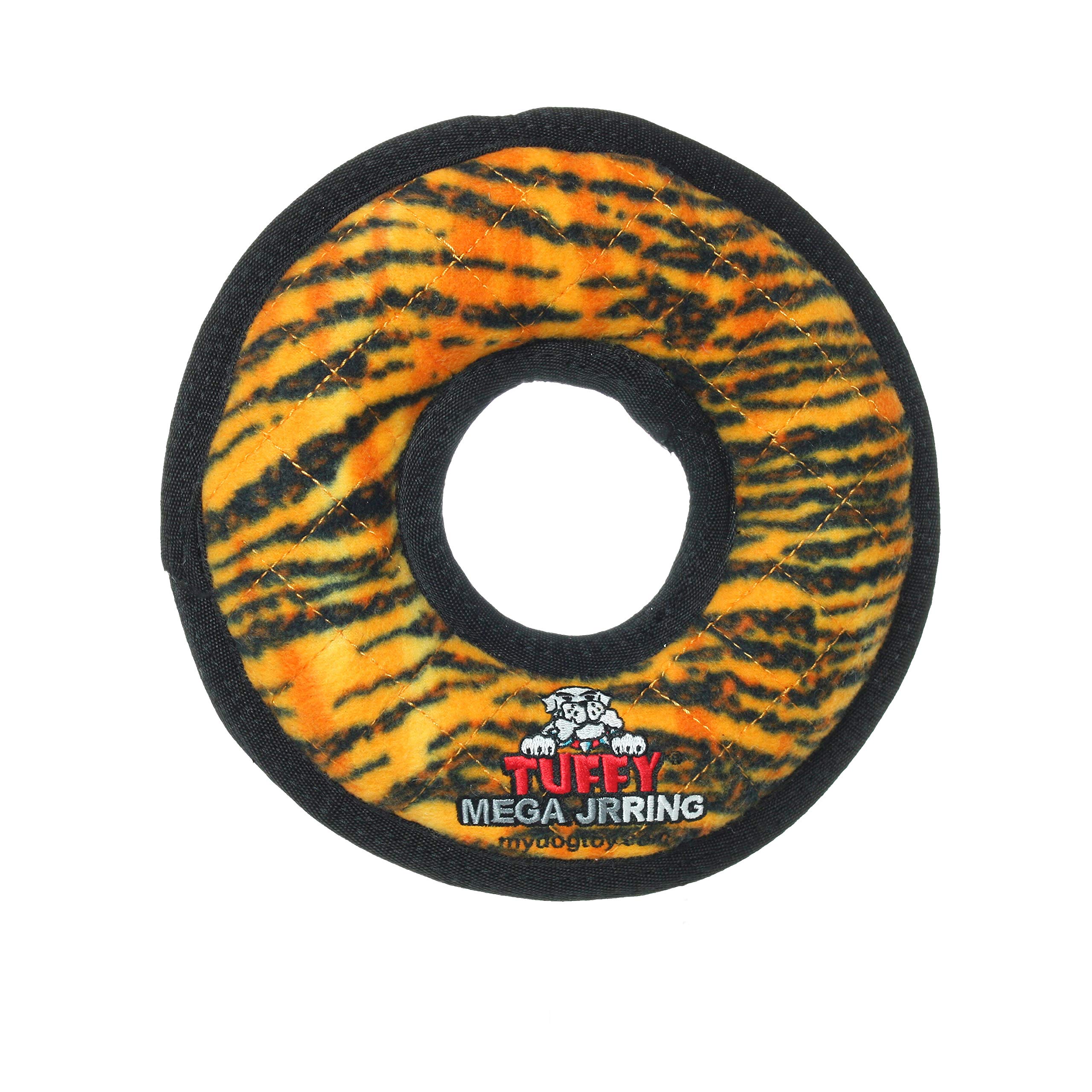 TUFFY - World's Toughest Soft Dog Toy - MEGA Ring with Squeakers - Multi-Layer Durable Design for Aggressive Chewers - Interactive Play for Tug, Toss & Fetch - Machine Washable & Floats - Perfect for Outdoor Adventures & Indoor Playtime (Junior 2 Pack, Tiger)