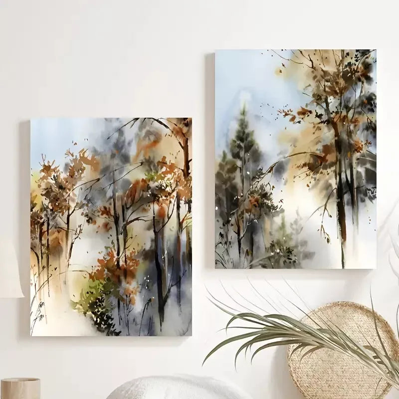 2Pcs Forest Nature Abstract Landscape Tree Woodland Framed Wall Art Print 50x75cm - High Quality Canvas Painting Ready to Hang - Australian Made - Perfect for Living Room, Bedroom & Office Decor