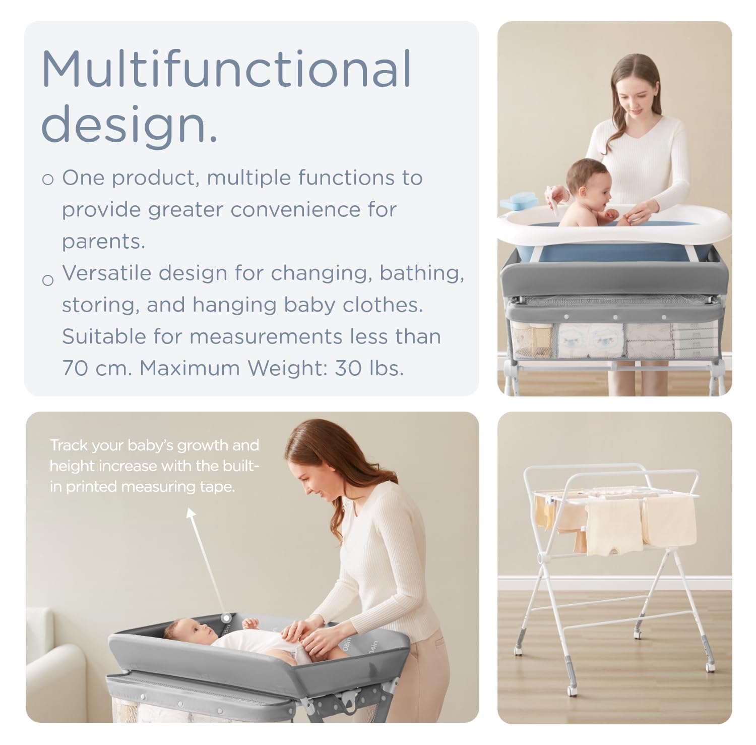 Portable Baby Changing Table with Wheels - Foldable Diaper Changing Station for Nursery, Adjustable Height Toddler Changing Table for Newborn & Infant (Grey) - Perfect for Home, Daycare & Travel Use