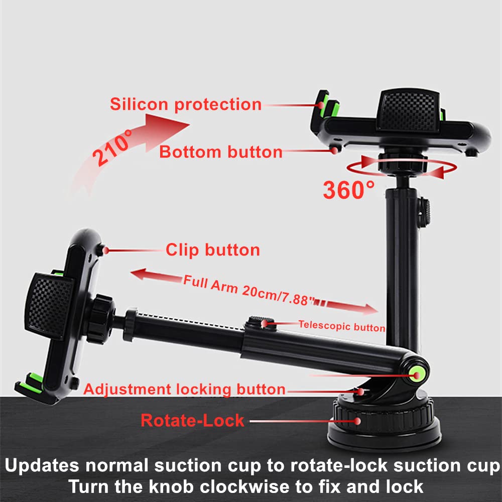 Upgraded Super Suction Cup Car Phone Holder Mount - Universal Hands-Free Dashboard & Windshield Phone Stand for iPhone, Samsung, GPS - Stable Car Accessories Cradle (Gray) | Perfect for Road Trips, Commuting & Delivery Drivers