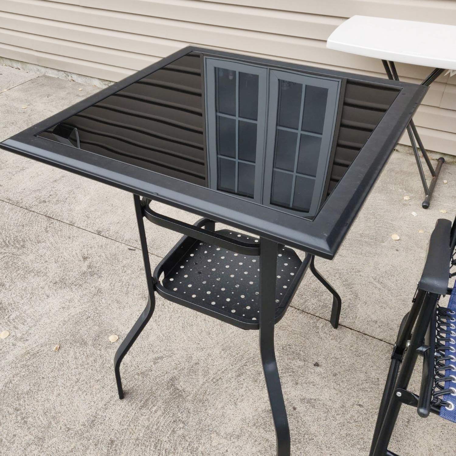 PatioFestival 2-Tier Outdoor Bistro Bar Table - Metal Steel Slat Dining Side Table with Tempered Glass Top & Storage - Perfect for Patio, Garden, Balcony & Small Space Dining (1 Table)