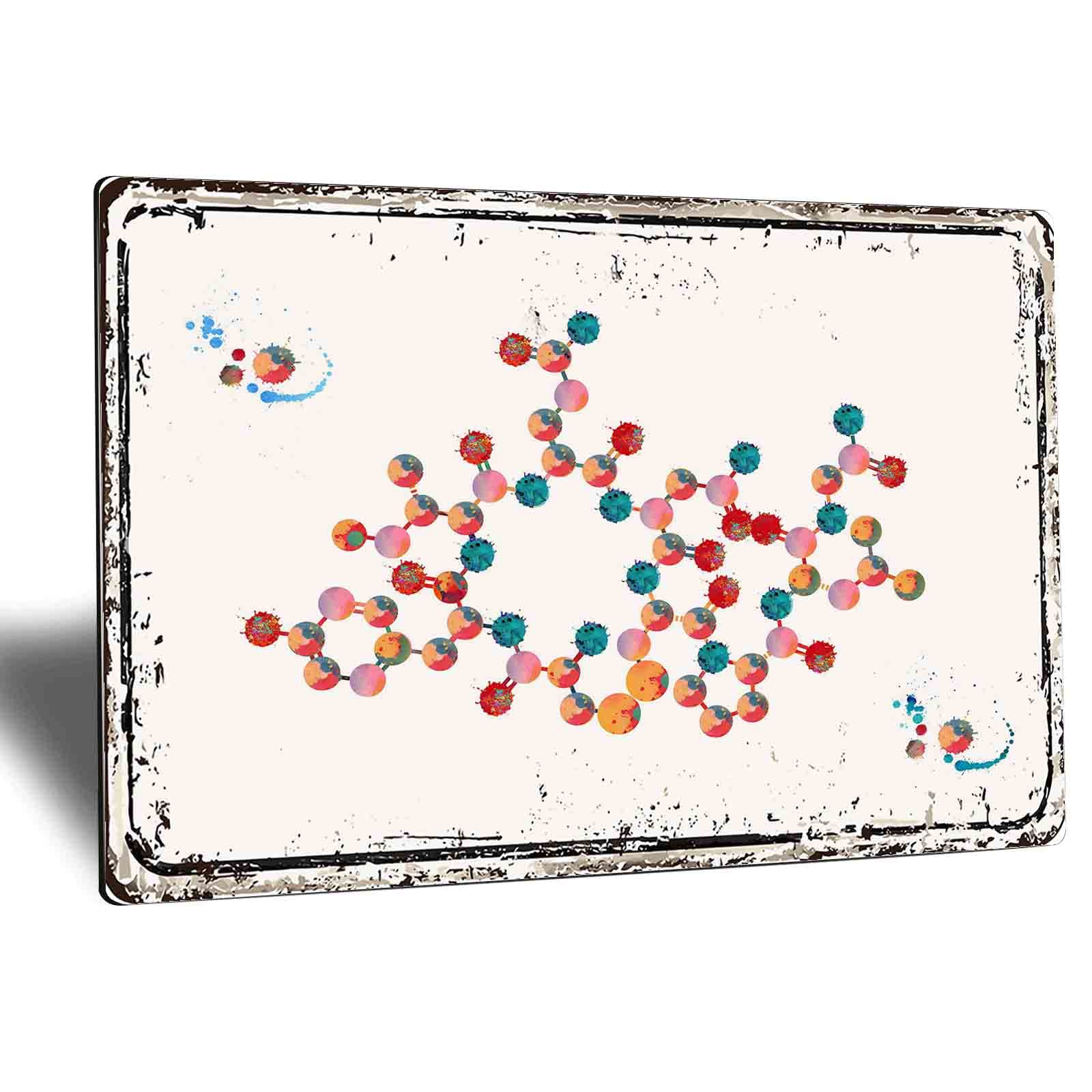 Oxytocin Molecule Metal Wall Art - 8x12 Inch Science Decor with Watercolor Formula Print, Nurse Office & Home Decor, Durable Tin Sign for Laboratory, Clinic or Living Room