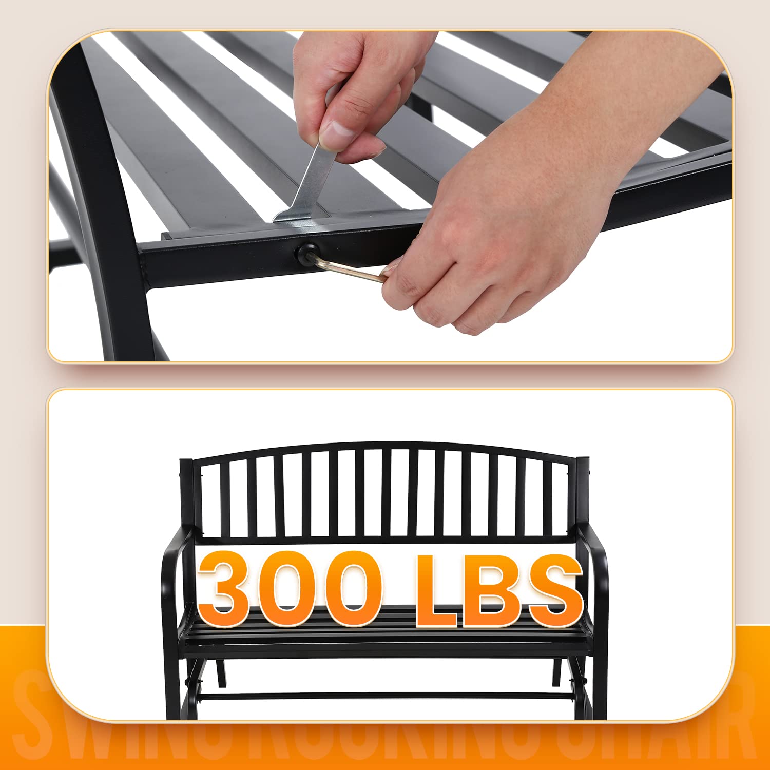Metal Patio Glider Bench - Outdoor Swing Rocking Chair for Garden, Porch & Yard - Weather-Resistant Black Steel Glider Seat - Perfect for Relaxing, Lounging & Enjoying Nature