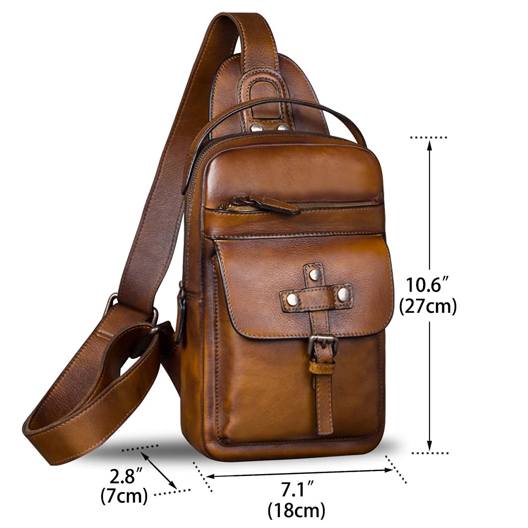 Genuine Leather Sling Bag - Vintage Crossbody Chest Shoulder Fanny Pack for Hiking, Travel & Everyday Use | Handmade Daypack Backpack for Men & Women