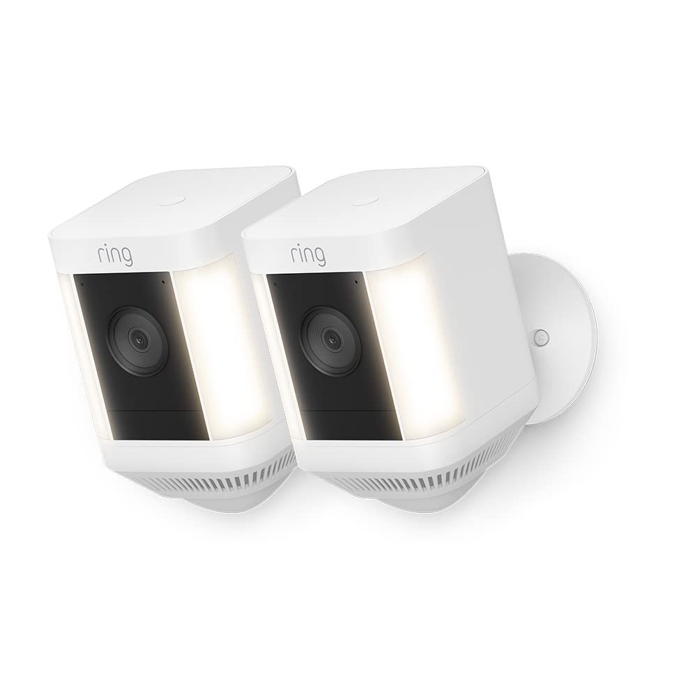 Ring Spotlight Cam Plus Battery - Wireless Outdoor Security Camera with 1080p HD Video, Two-Way Talk, LED Spotlights & Siren | CCTV Alternative (2-Pack) | Ideal for Home Security, Backyard Monitoring & Business Surveillance