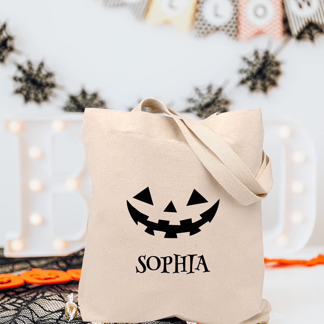 Personalized Halloween Tote Bags for Kids - Custom Canvas Trick or Treat Bags with Handles | Reusable Halloween Party Favors & School Events