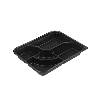 Bento Tek 26 oz Rectangle Black Plastic Bento Box with 5 Compartments - 10.5