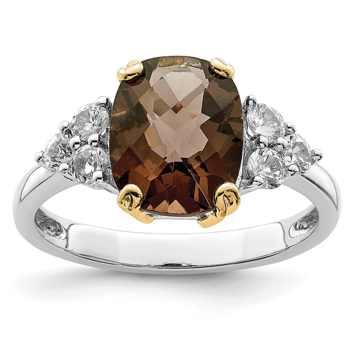925 Sterling Silver & 14K Gold Smokey Quartz White Topaz Ring for Women | Elegant Stackable Jewelry for Wedding, Anniversary & Everyday Wear (Multiple Sizes Available)