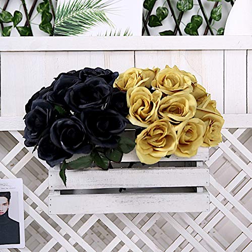 12-Inch Artificial Velvet Roses Bouquet - Gold Silk Wedding Flowers for Centerpieces, Bridal Shower, Party & Home Decorations (Set of 6) - Perfect for Wedding Receptions, Anniversary Gifts and Table Decor