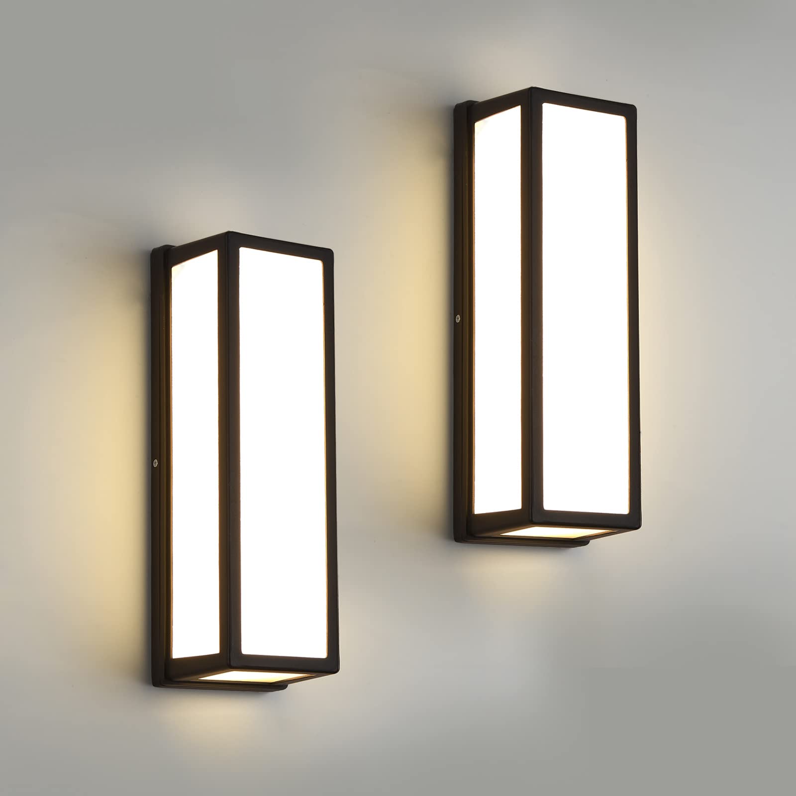 Rosysky 2 Pack 30W LED Outdoor Wall Sconce - Modern Black Aluminum Porch & Patio Light Fixture (3000K Warm White) - Waterproof Exterior Wall Lights for Garage, Living Room, Courtyard, House - Perfect for Outdoor Entertaining & Home Security Lighting
