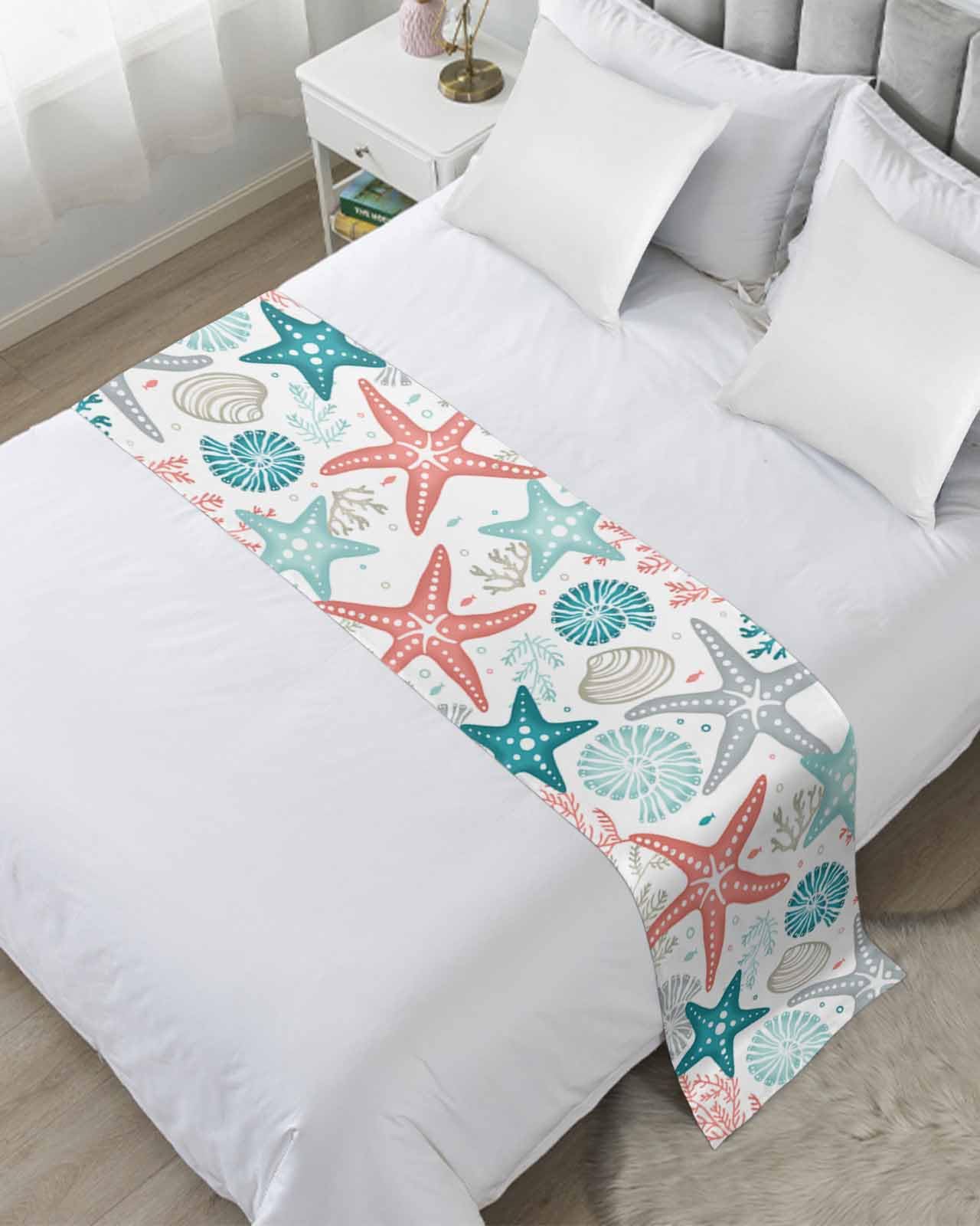 Teal Green Coral Bed Runner for Full/Queen Size Bed - Soft Bedspread Protector & Decorative Bed Scarf - Coastal Nautical Beach Theme (83x20 Inches) - Perfect for Spring/Summer Bedroom Decor, Hotel Styling & Beach House Accents