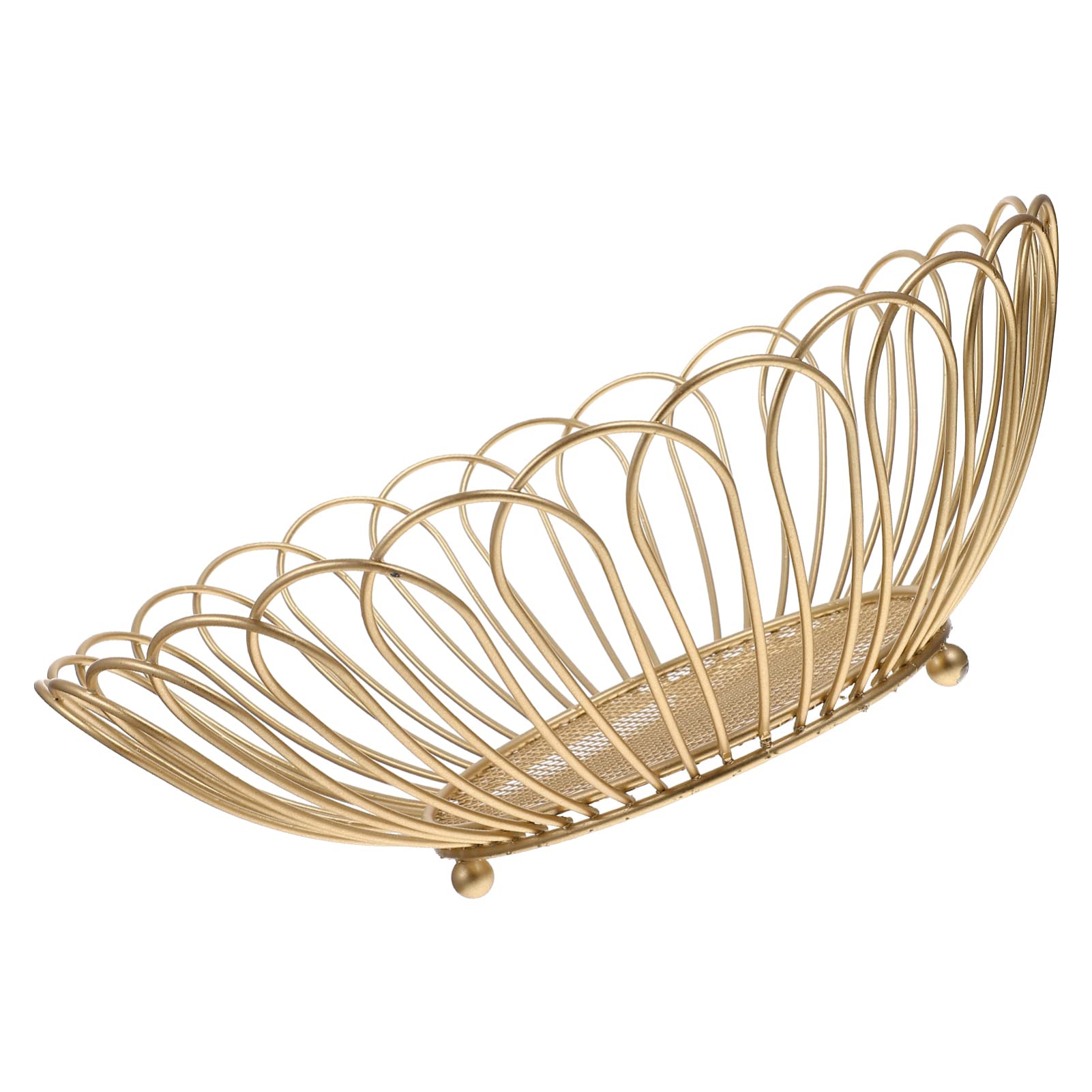 PATKAW Metal Wire Fruit Basket - Round Iron Fruit & Vegetable Storage Bowl for Countertop, Table Centerpiece - Golden (Ideal for Kitchen, Dining Room, Party Decor)