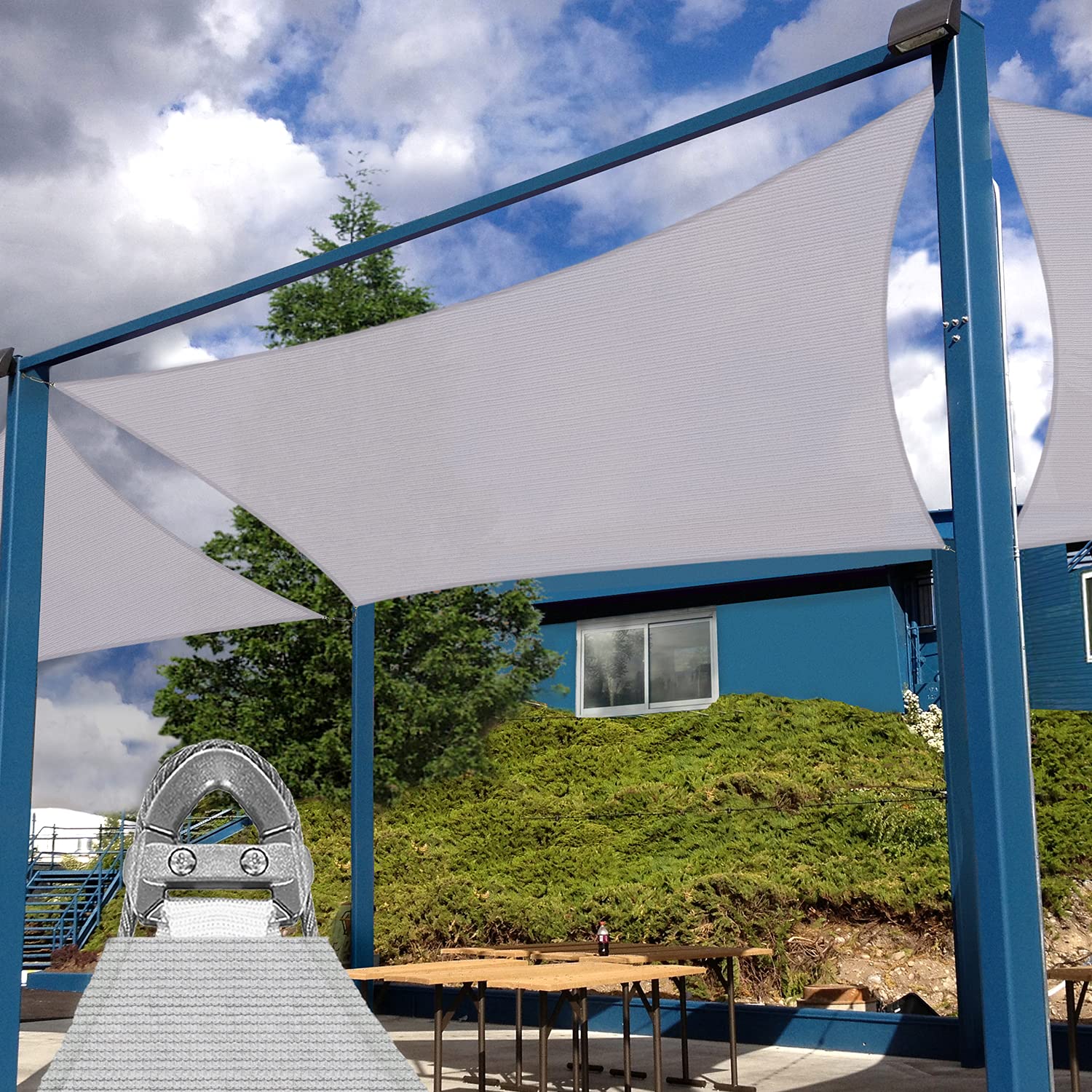 3' x 3' Heavy Duty Rectangle Sun Shade Sail - UV Block Outdoor Canopy with Metal Spring Reinforcement & A-Ring Design (Light Gray) - Perfect for Patio, Garden, Poolside, and Backyard Shade - 7 Year Warranty