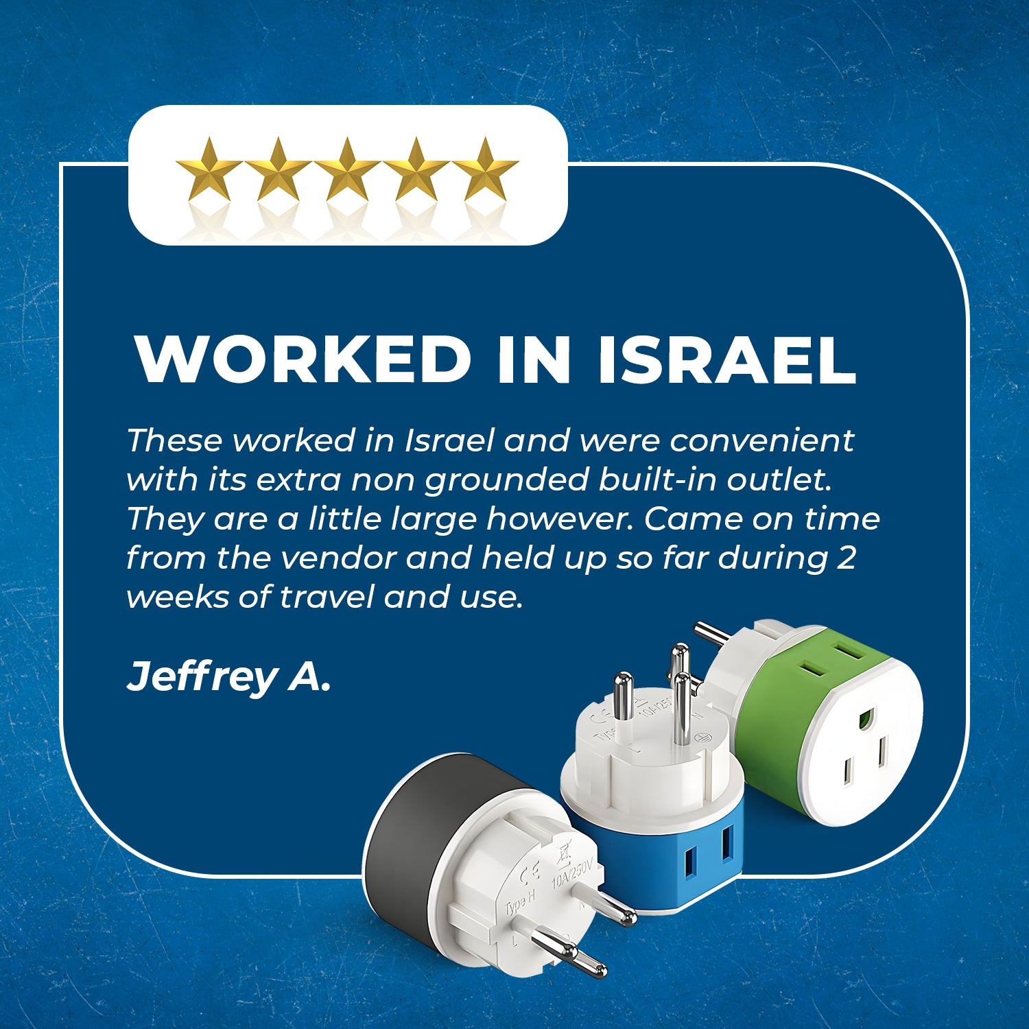 Israel & Palestine Travel Adapter - 2-in-1 Type H Plug with Compact Design (US Standard) - Perfect for Business Trips & Vacation Charging in Jerusalem, Tel Aviv & Bethlehem