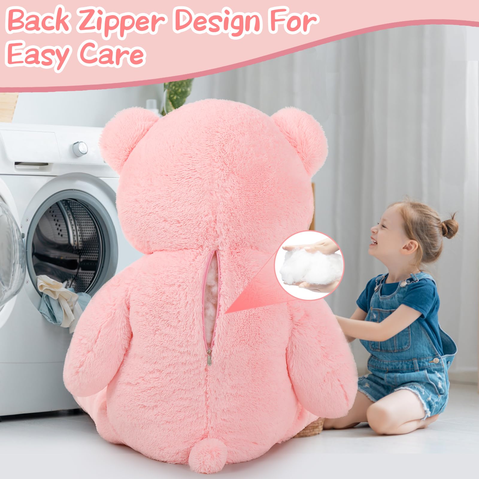 5 Feet Giant Pink Teddy Bear - Soft Lifesize Stuffed Animal Plush Toy for Valentine's Day, Birthday Gifts for Women, Girlfriend, Boyfriend, Kids | Perfect for Bedroom Decor, Cuddling, Surprise Gifts & Photo Props