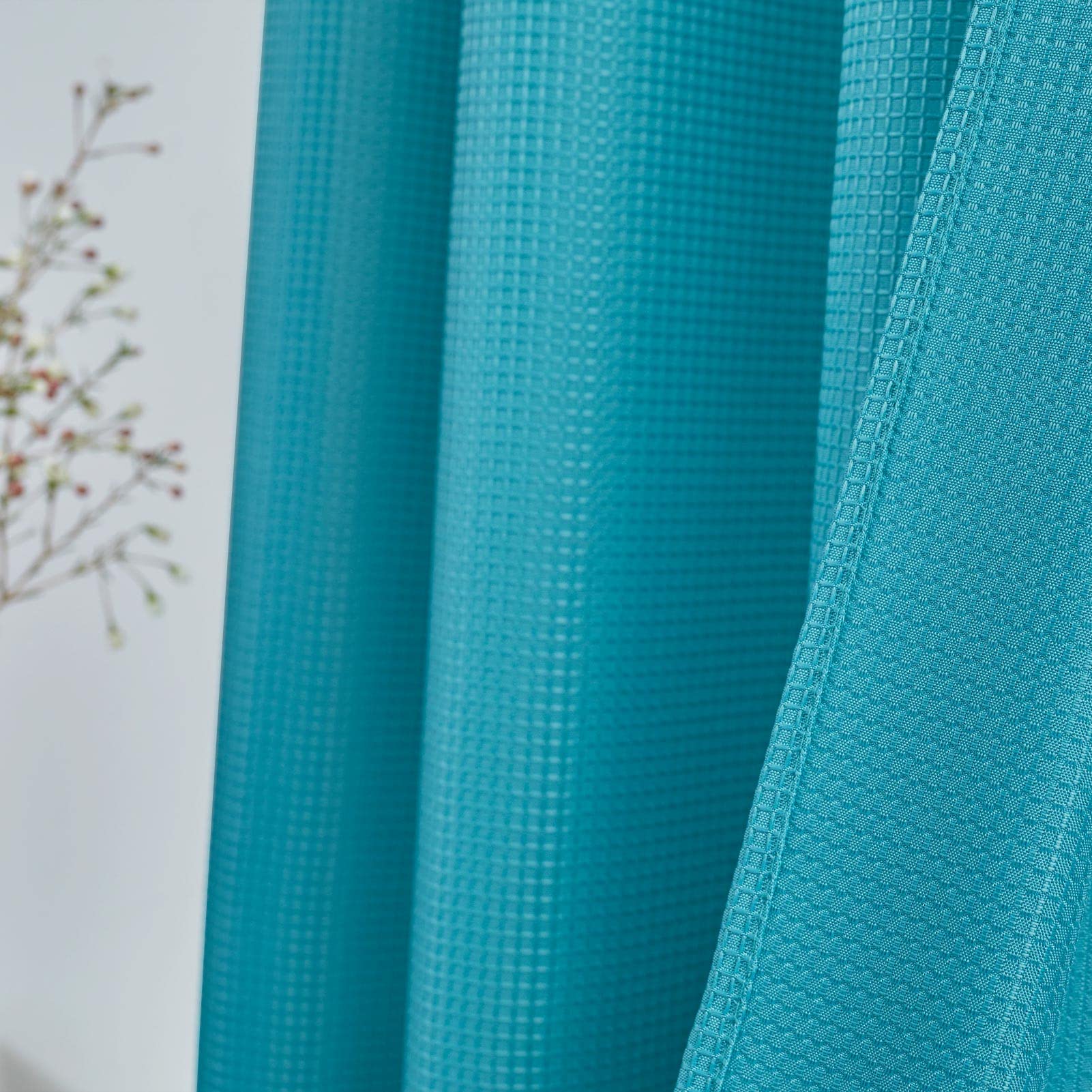 Valea Home Waffle Weave Textured Bathroom & Kitchen Window Curtains - Water Repellent Short Half Curtains Set of 2 (45 Inch Length, Turquoise) for Bathroom Privacy, Kitchen Decor & Window Covering