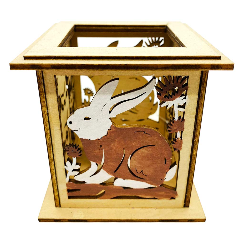 KunmniZ Wooden Easter Bunny Box with LED Light - Decorative Night Lamp for Easter, Wedding, Home & Party Decor