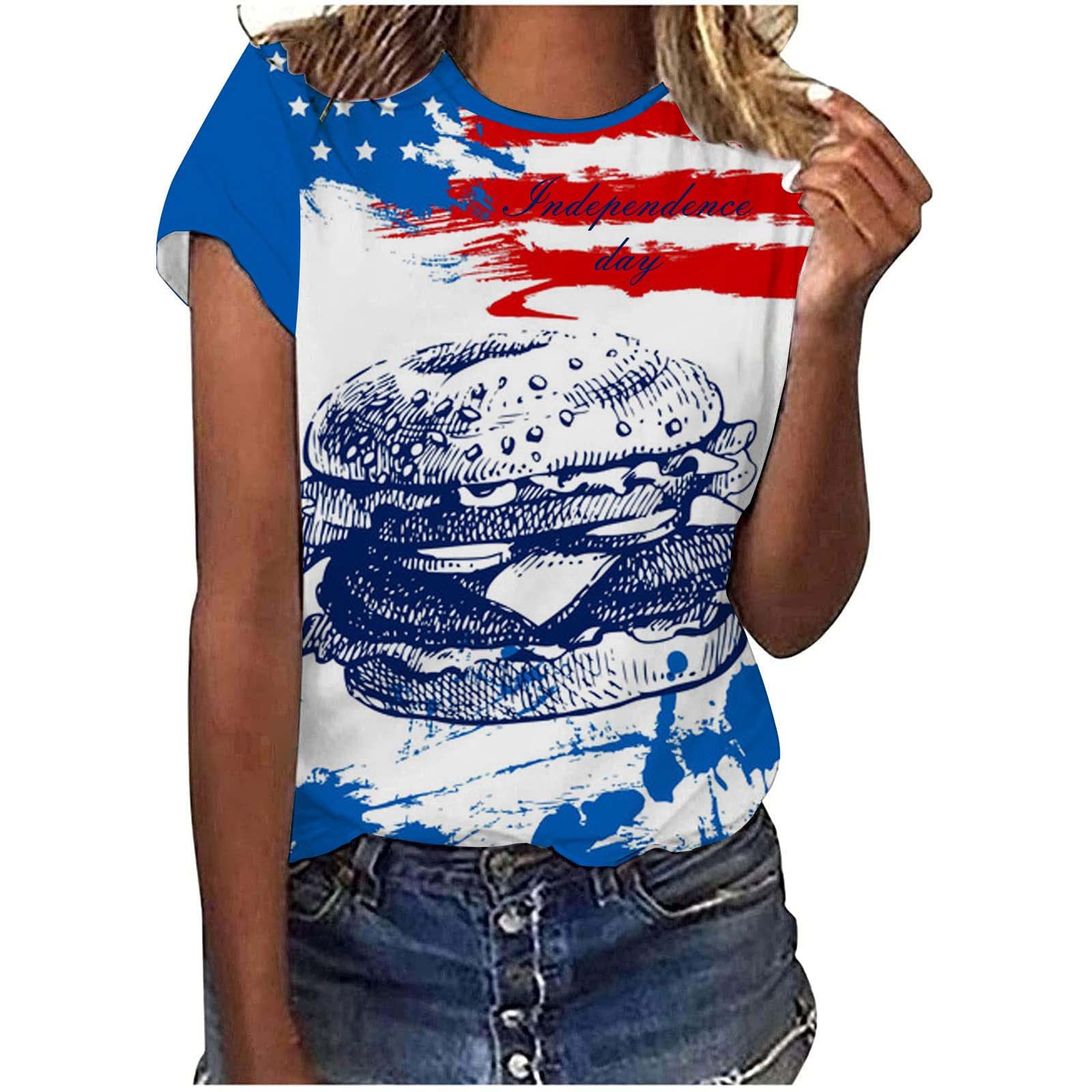 JEGULV Women's 4th of July Patriotic T-Shirt - Short Sleeve Striped Star Graphic Tee for Summer, Casual Cute Fashion Top | Perfect for Independence Day Celebrations, BBQ Parties & Summer Outings