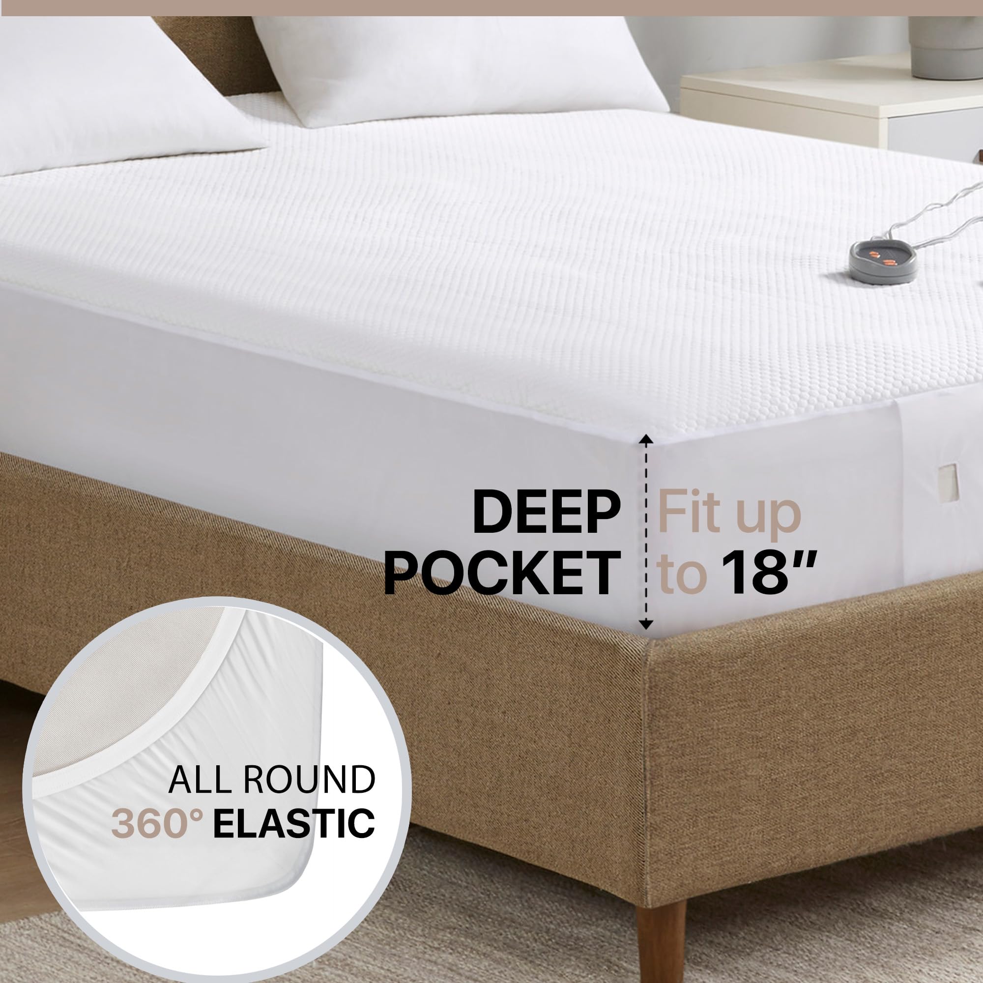 Beautyrest Heated Mattress Pad King Size - Electric Bed Warmer with 5 Heat Settings, Cool-Touch Technology, All-Season Cover & Auto Shut-Off | Deep Pocket Design, Machine Washable, UL Certified White Mattress Topper for Winter Warmth & Pain Relief