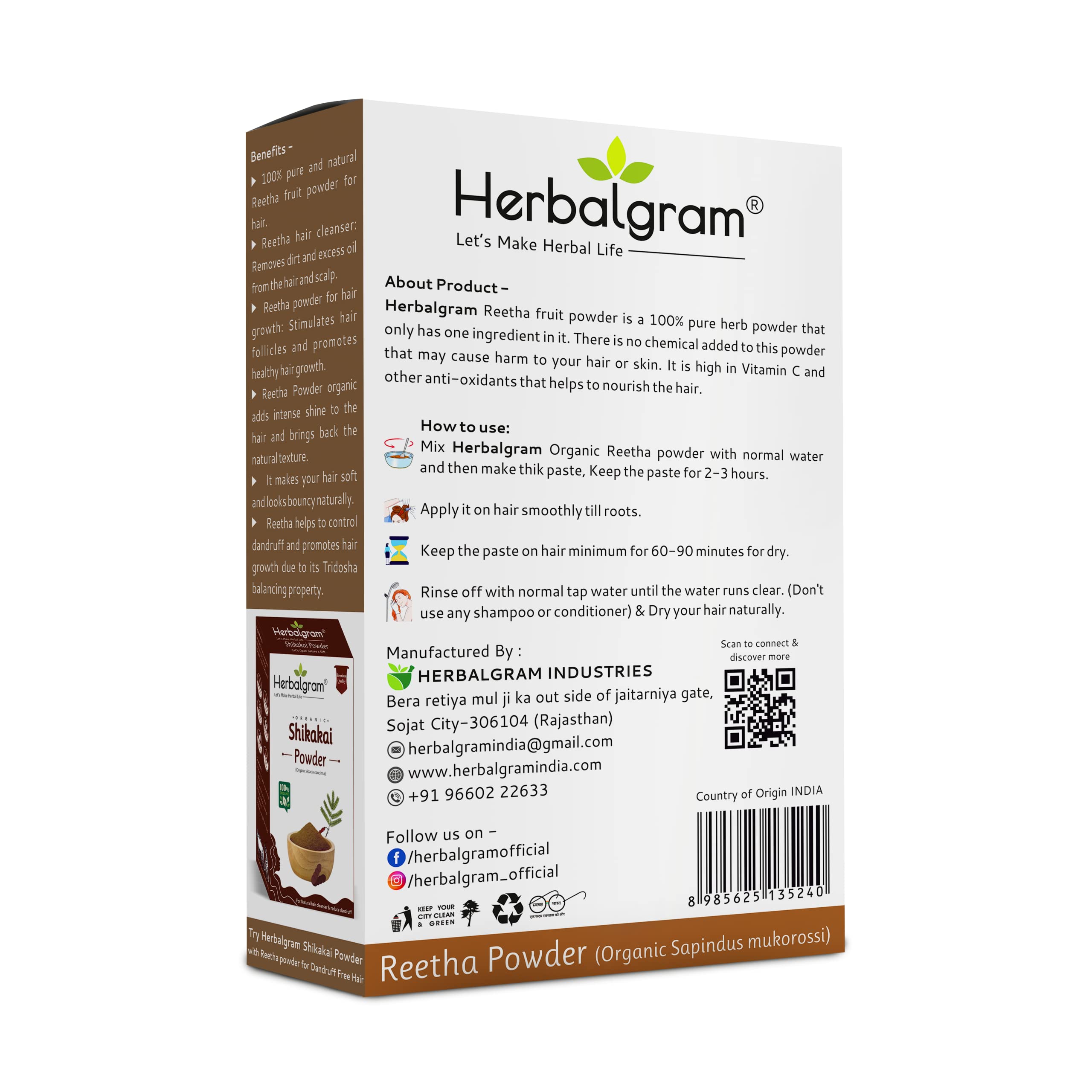 Organic Reetha Powder (100g) - Natural Aritha Powder for Thick, Bouncy Hair Treatment | Herbal Hair Care for Shine & Growth | Perfect for DIY Shampoos & Ayurvedic Scalp Treatments