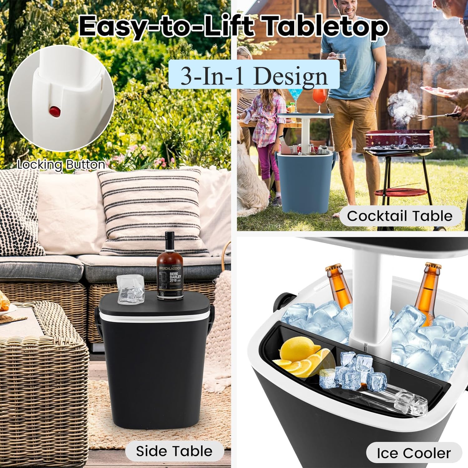 Goplus 4 Gallon All-Weather Cooler Table with Handle - Portable 3-in-1 Outdoor Beer & Wine Cooler with Bottle Opener & Lift Top Lid - Perfect for Patio, Poolside, Camping, Picnic and Backyard Parties