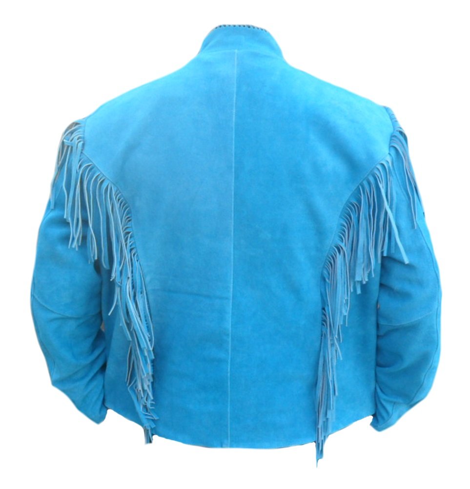 Classyak Men's Native Indian Western Suede Jacket with Fringes & Bones - Vintage Cowboy Style Jacket for Western Rodeo, Halloween Costume & Festival Outfits