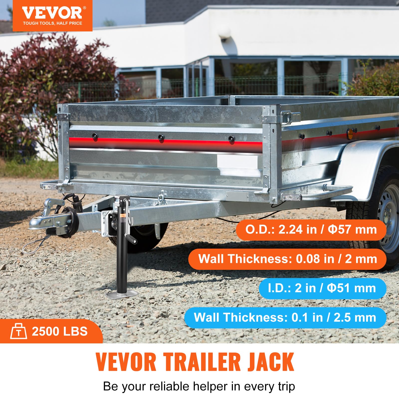 VEVOR 2500 lbs Heavy Duty Swivel Bolt-On Trailer Jack with 15