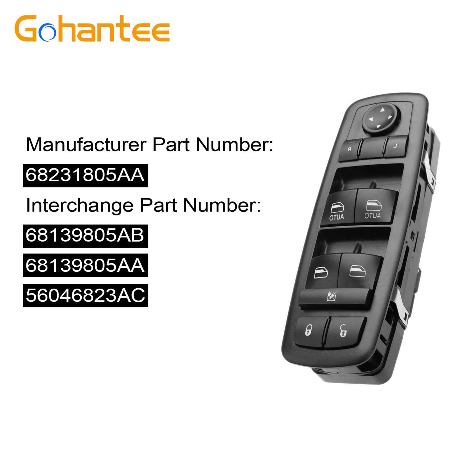 Master Power Window Switch 68231805AA - Front Left Driver Side Replacement for Chrysler 200/300, Dodge Charger, Ram 4-Door - Compatible with 68139805AB, 68139805AA, 56046823AC - Easy DIY Installation for Smooth Window Operation