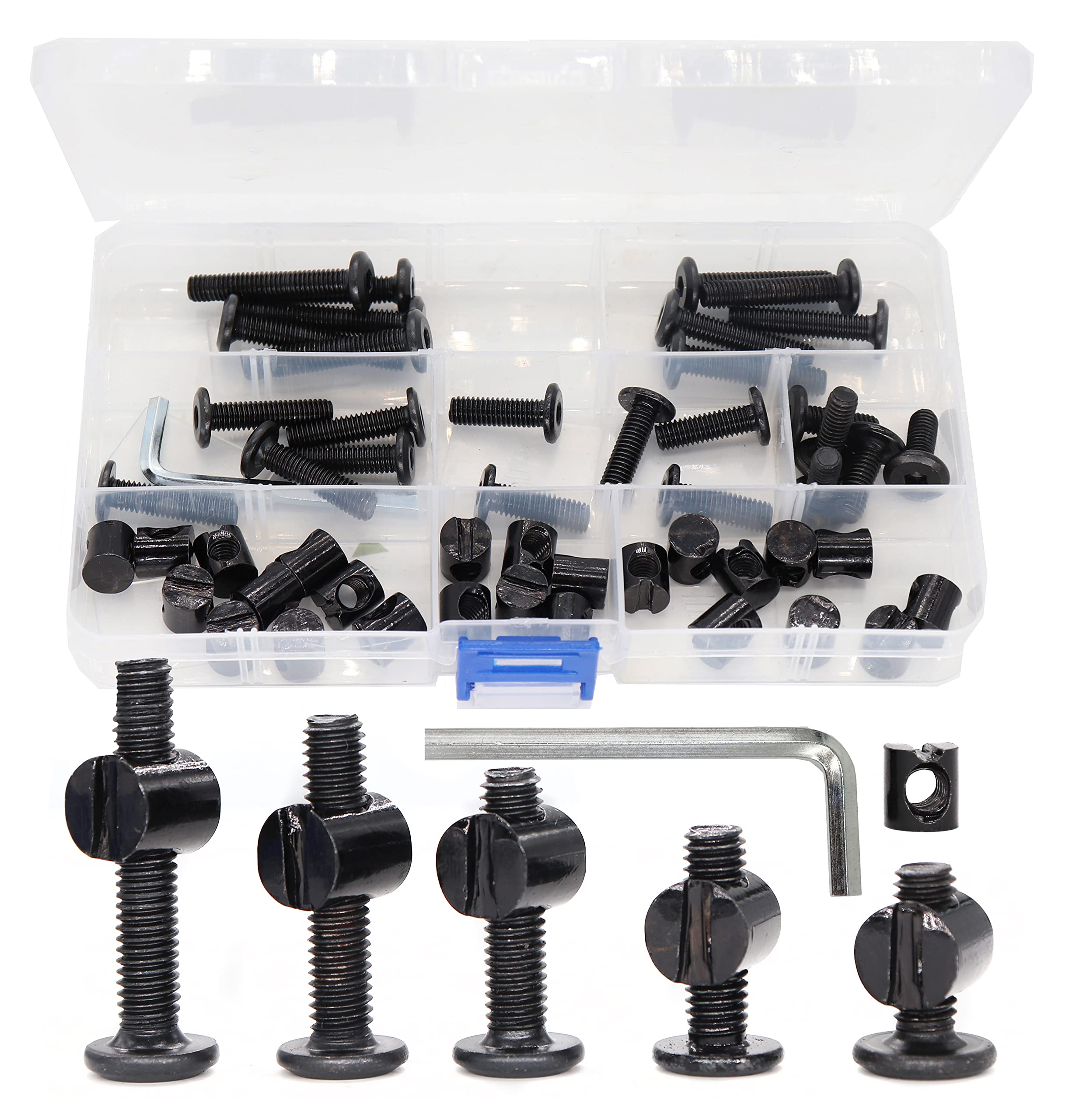 Hex Socket Cap Bolts Kit - 50pcs M6 Black Barrel Nuts for Baby Cribs & Furniture - 15-35mm Sizes - Easy Assembly & Repair