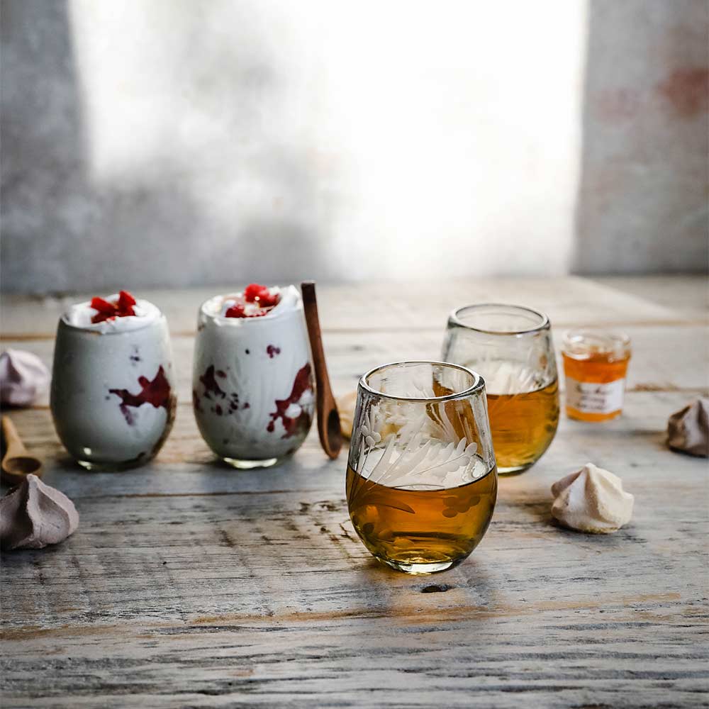 Hand-Etched Floral Recycled Glassware Set - Eco-Friendly Drinking Glasses for Cocktails, Wine & Juice - Perfect for Parties, Weddings & Home Decor