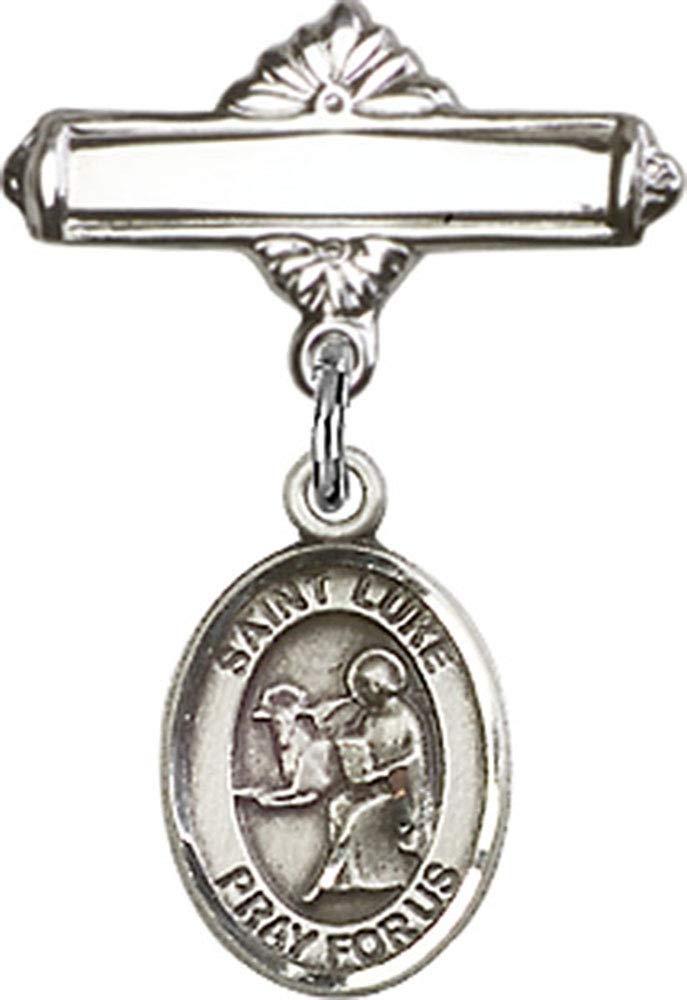 St. Luke Apostle Sterling Silver Baby Badge - Religious Charm with Polished Pin for Christening, Baptism & First Communion Gifts