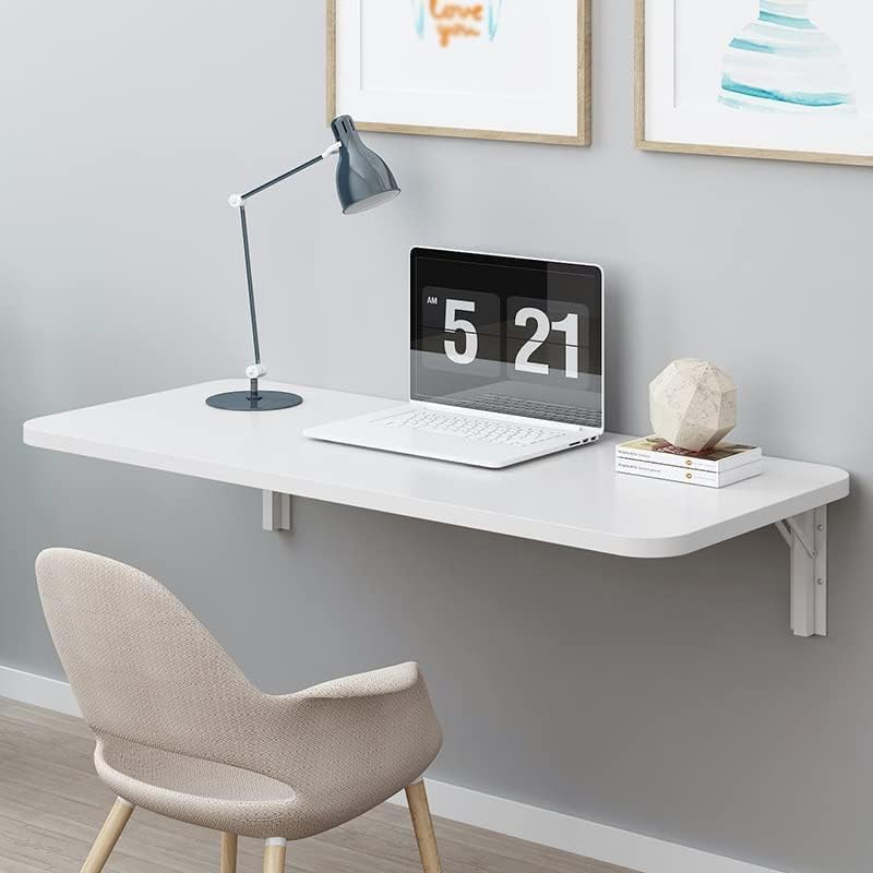 Space-Saving Wall-Mounted Folding Table - Classic White, 35.4