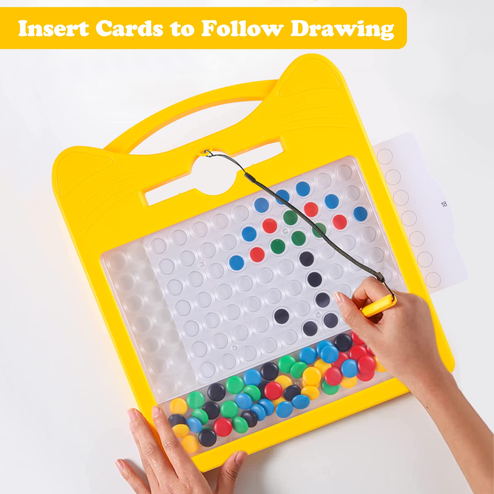 Magnetic Drawing Board for Kids - Toddler Magnet Doodle Board with 2 Pens, Dot Art Educational Toy for Fine Motor Skills Development | Travel Essential for Airplane, Car Rides & Home Play (Yellow Cat Design)