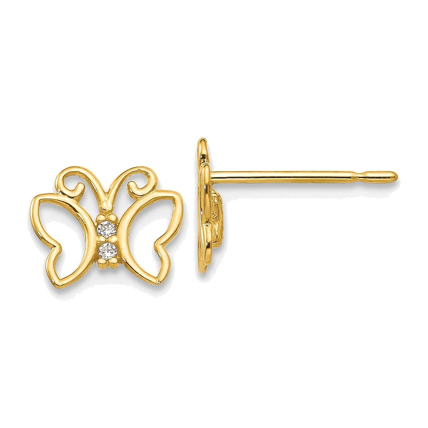 14K Yellow Gold CZ Butterfly Post Earrings for Women - Elegant Dainty Stud Earrings for Everyday Wear, Date Night & Special Occasions