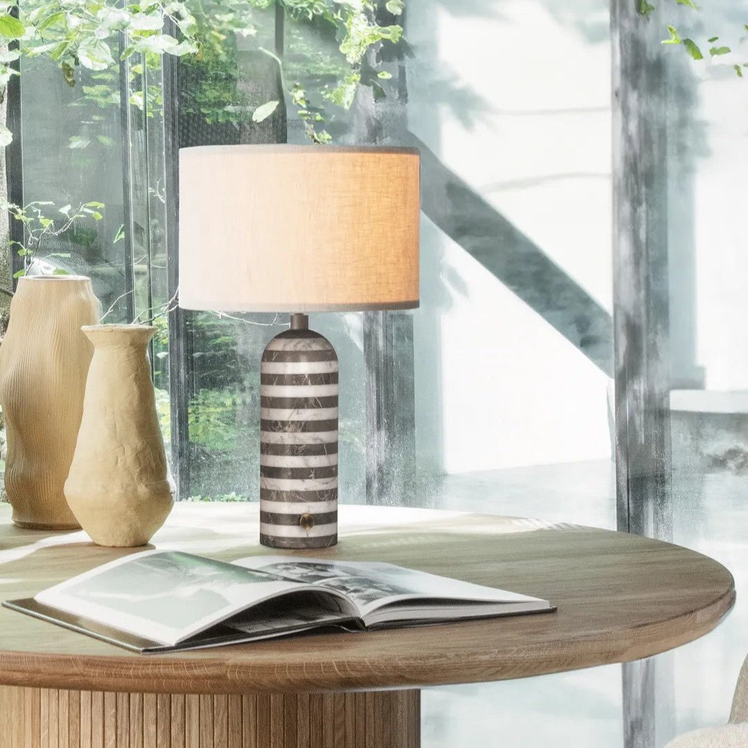 Elegant Tuxedo Marble Table Lamp - Modern Home & Office Decor Lighting for Bedroom, Living Room, Study - Dimmable LED Desk Lamp with USB Port