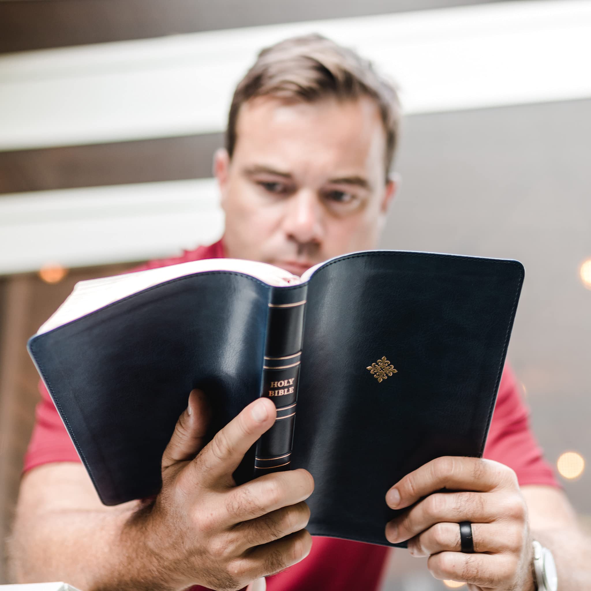 NKJV Thinline Bible - Large Print, Leathersoft Cover, Blue with Red Letter Text, Comfort Print | Holy Bible New King James Version | Perfect for Daily Devotion, Church Services & Bible Study