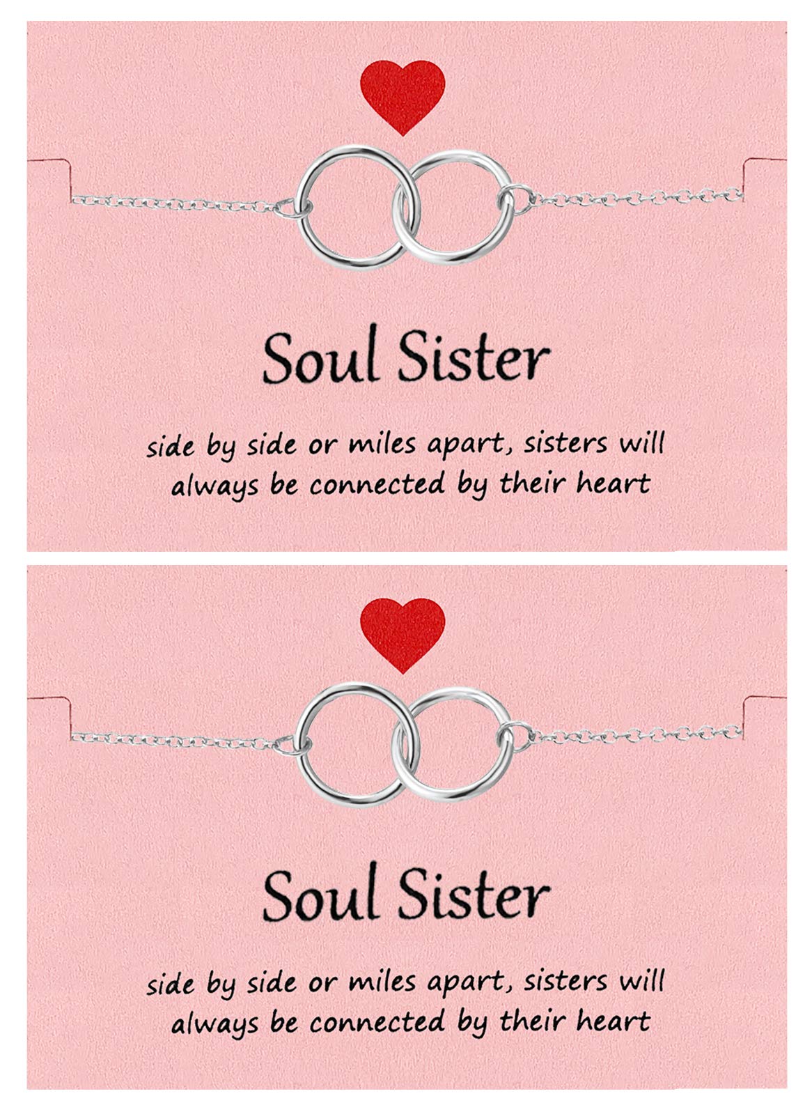 2Pcs Sister Bracelets - Interlocking Hearts Best Friend Jewelry for Gifts & Matching