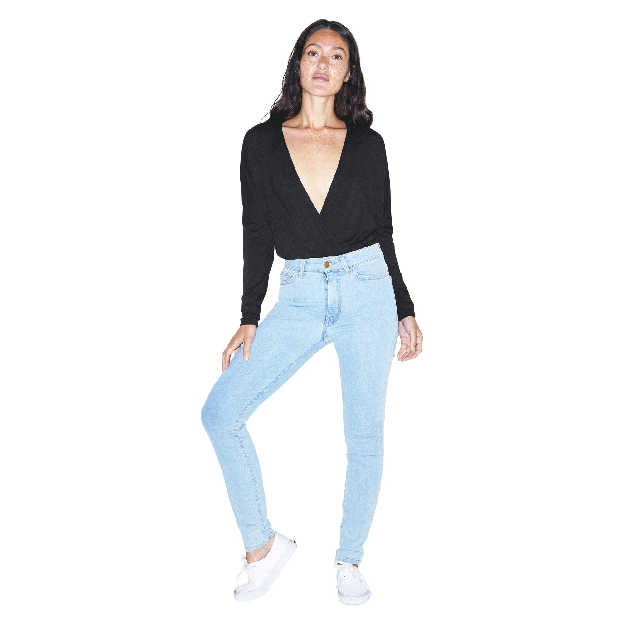 American Apparel Women's Mix Modal Long Sleeve Drape Bodysuit - Soft Stretchy Comfort Fit for Yoga, Lounge & Everyday Wear