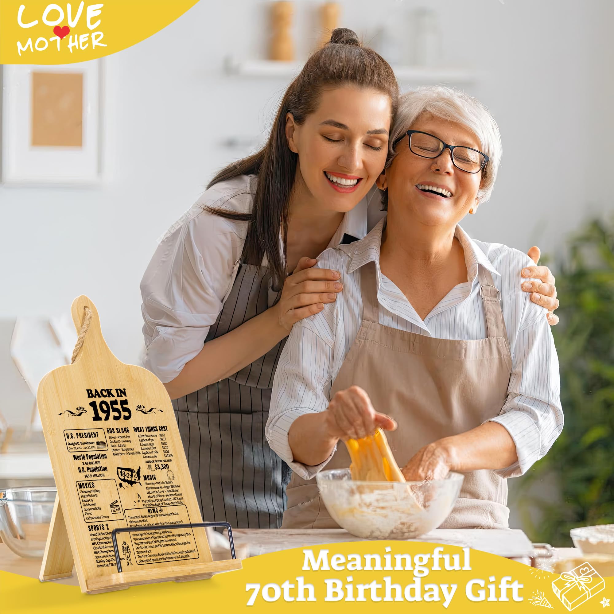 70th Birthday Gifts for Women 1955 - Elegant Cookbook Stand for Kitchen Counter | Thoughtful 70th Birthday Present & Cookbook Holder | Perfect for Baking, Cooking & Kitchen Organization