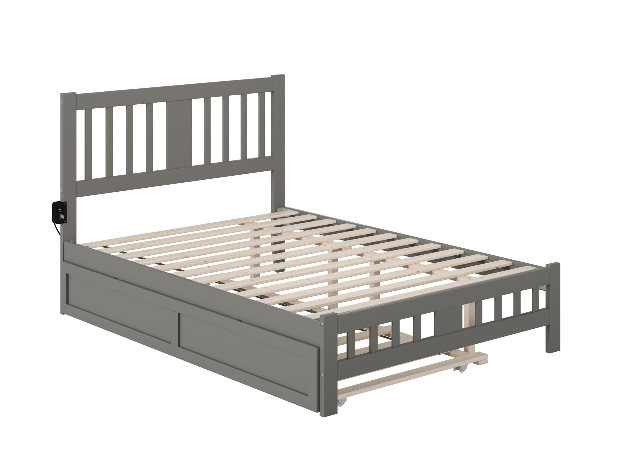 AFI Tahoe Full Size Platform Bed with Footboard & Twin Trundle in Grey - Modern Wooden Bed Frame for Guest Room, Kids Room or Small Space - Perfect for Sleepovers and Space Saving Solutions