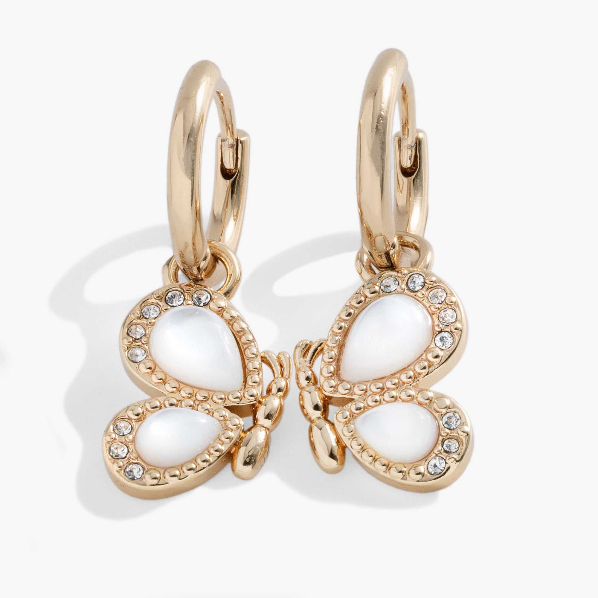 Butterfly Mother of Pearl Huggie Hoop Earrings for Women - Dainty Pearl Stud Earrings for Everyday Wear, Gift Giving & Special Occasions
