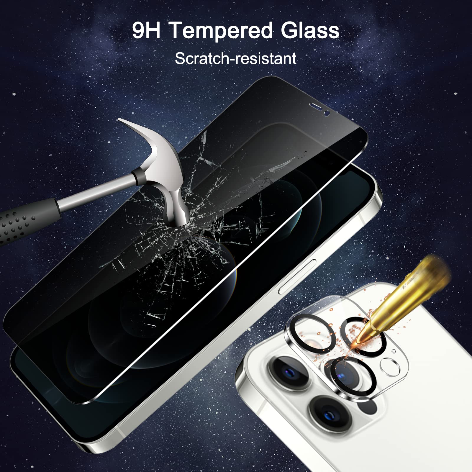 2+3 Pack iPhone 12 Pro Max Privacy Screen Protector with Camera Lens Cover - 9H Tempered Glass, Anti-Spy, Shatterproof & Bubble-Free for 6.7