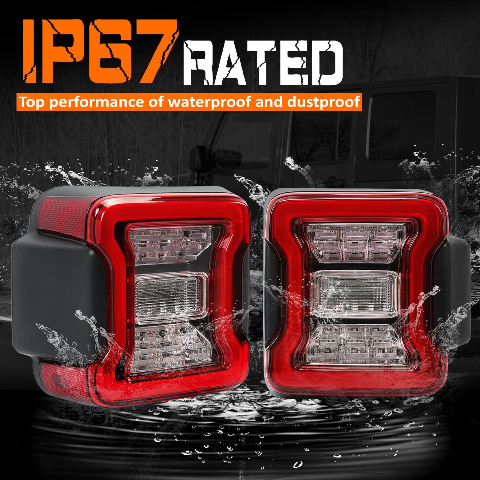 LED Tail Lights for 2007-2018 Jeep Wrangler JK JKU - Pair of Rear Lights with Running Light, Brake Turn Signal & Reverse Lamp Functions | Perfect for Off-Roading, Night Driving & Vehicle Customization