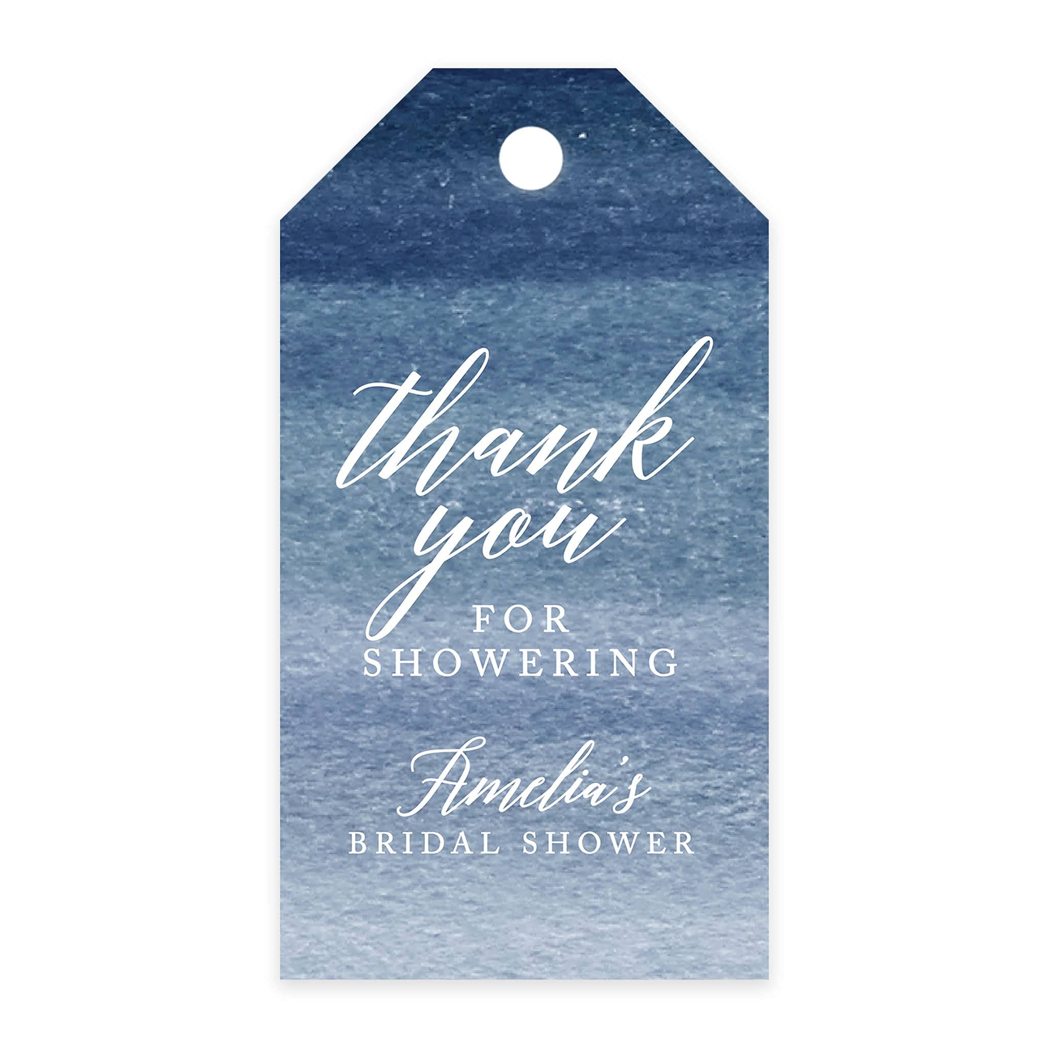 100-Pack Personalized Bridal Shower Favor Tags - Navy Blue Ombre Watercolor Thank You Gift Tags with Bakers Twine - 2 x 3.75 Inch Custom Cardstock Tags for Wedding Party Favors & Bridal Shower Decorations - Perfect for DIY Wedding Invitations, Bridesmaid Gifts & Special Events