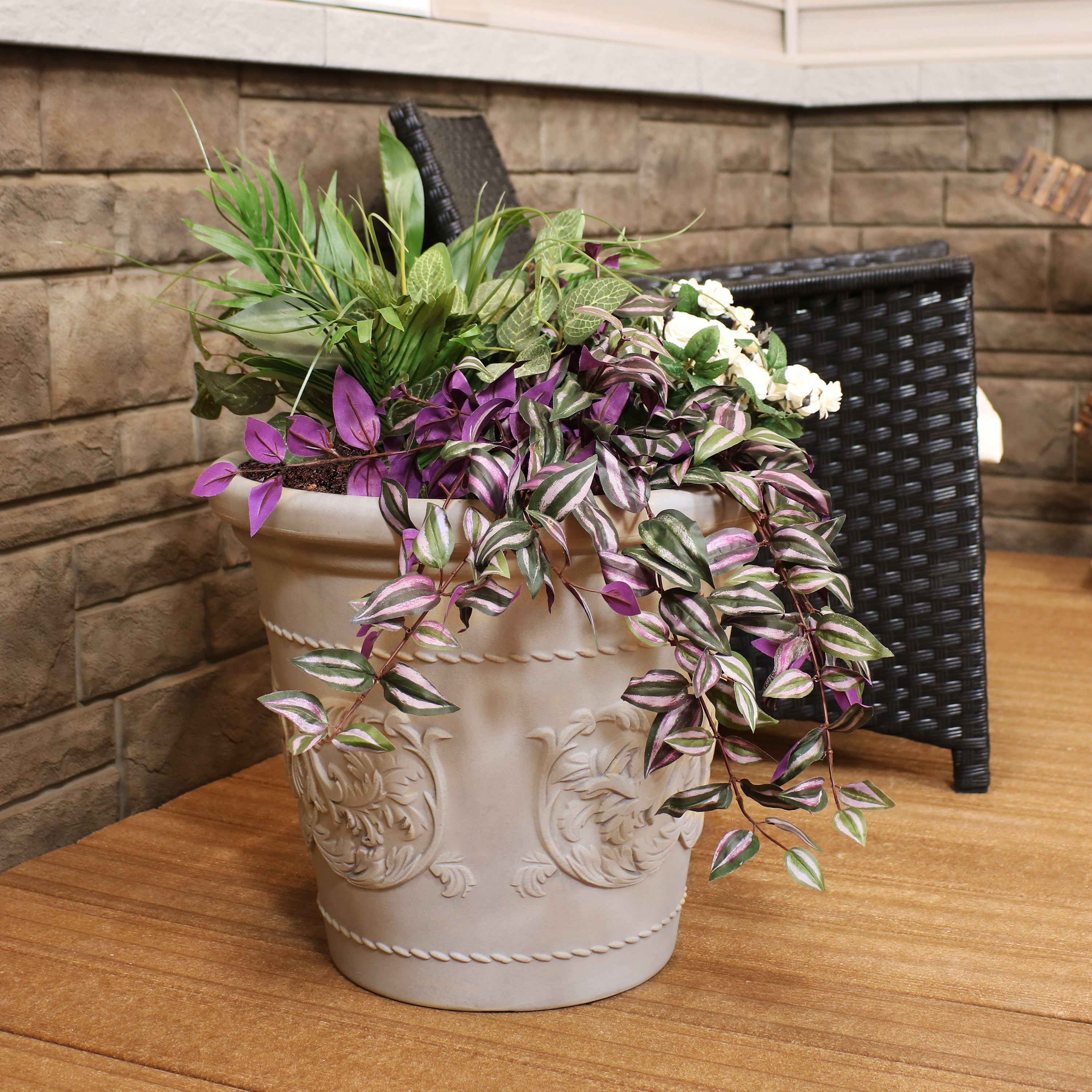 Sunnydaze Arabella Polyresin Outdoor Flowerpot Planter - Decorative Garden Planter for Patio, Porch & Yard - Weather-Resistant & Durable Design