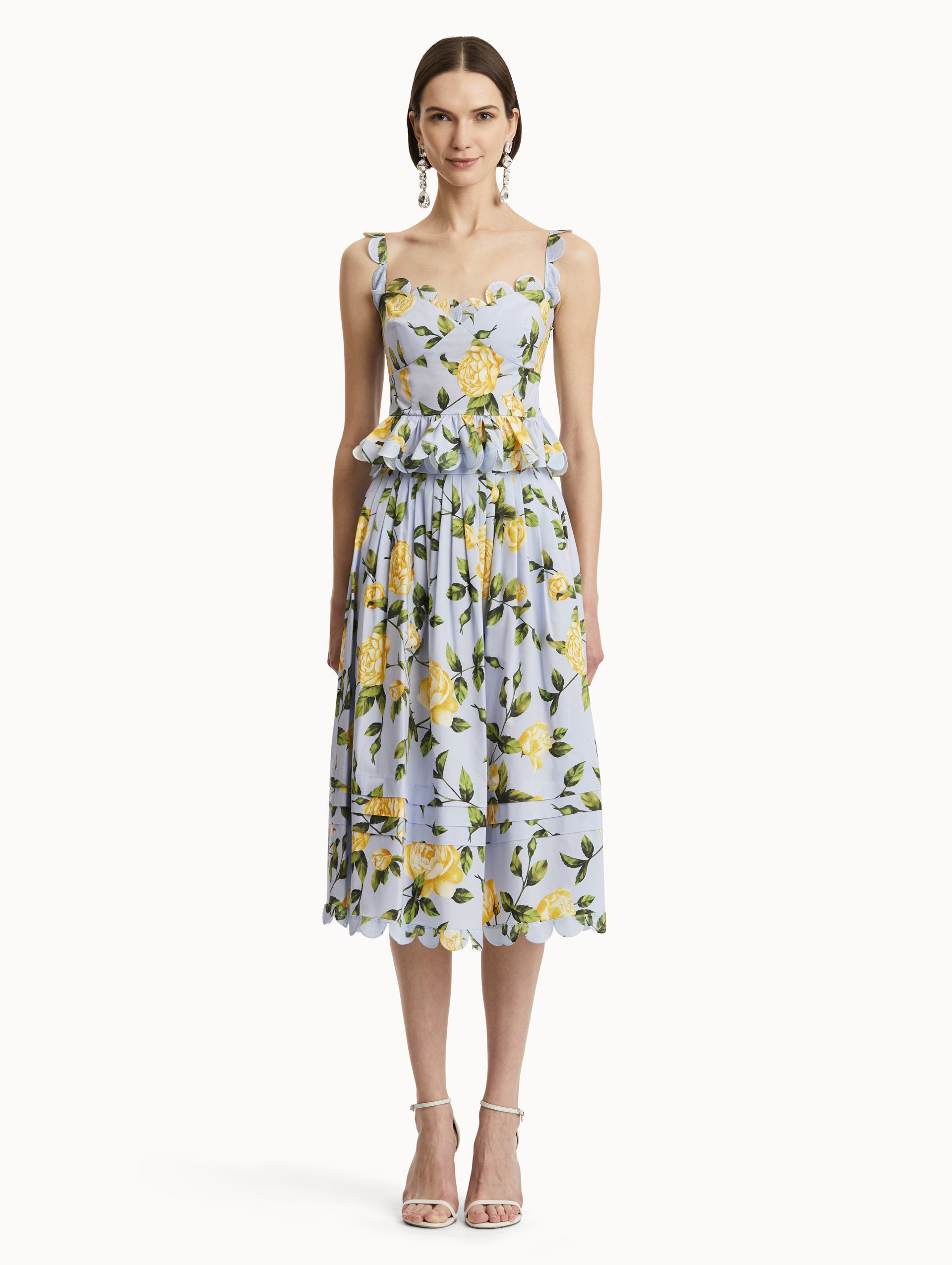 English Rose Cotton Poplin Skirt - Women's Floral Midi Skirt with Elastic Waist | Perfect for Spring Summer Outfits, Garden Parties & Casual Wear