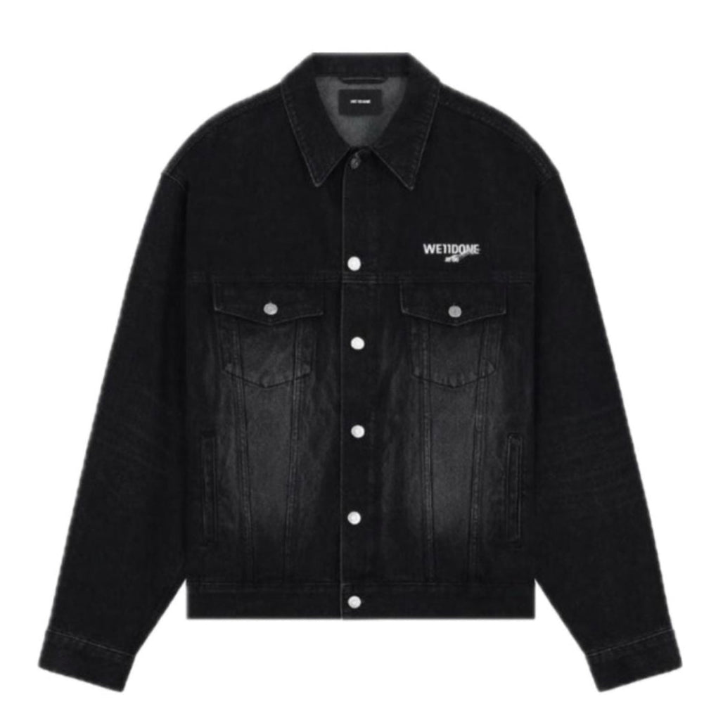 WE11DONE BLACK 1506 LOGO LOOSE FIT DENIM JACKET for Women - Oversized Distressed Denim Coat - Streetwear Fashion for Casual Outfits & Urban Style