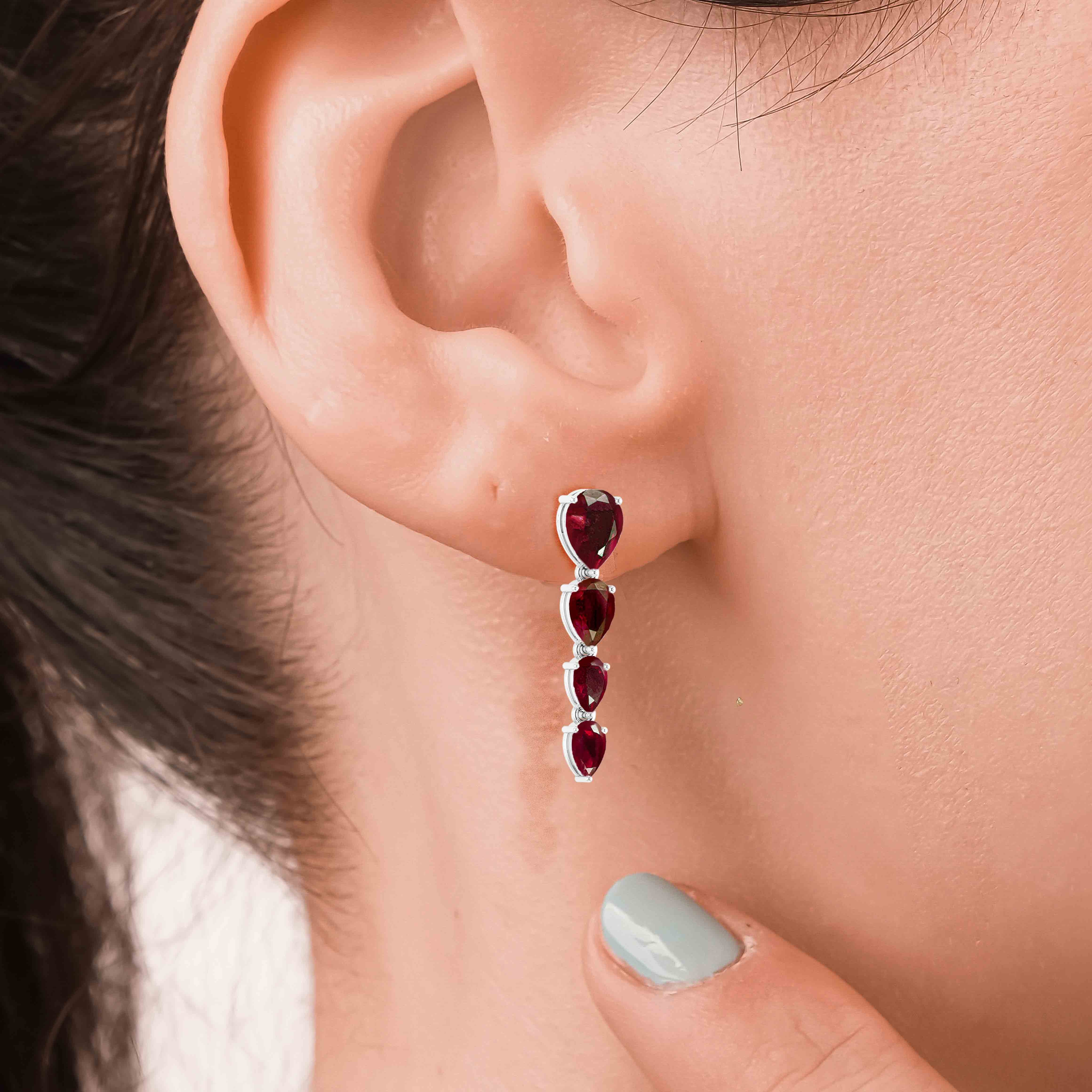 Red Ruby Gemstone Pear Drop Earrings for Women – Elegant Dangling Jewelry for Parties, Weddings & Special Occasions