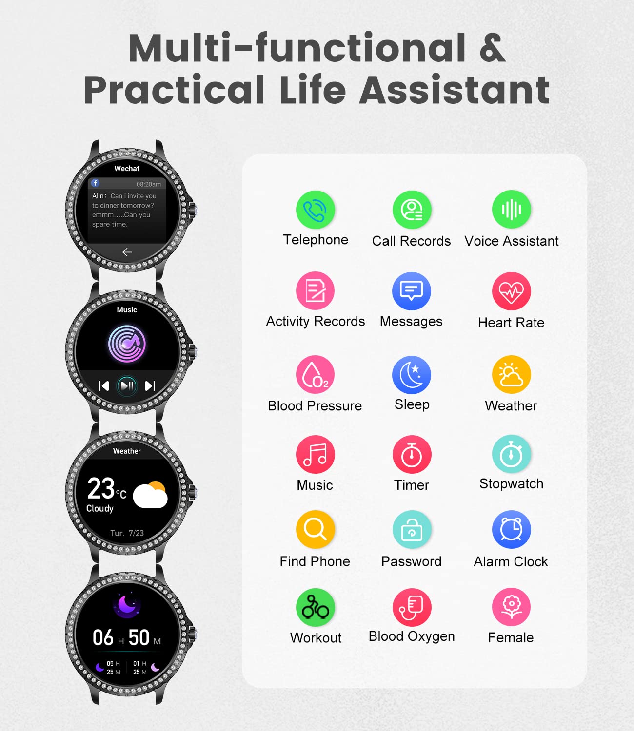 Elegant Diamond Smart Watch for Women - 1.32