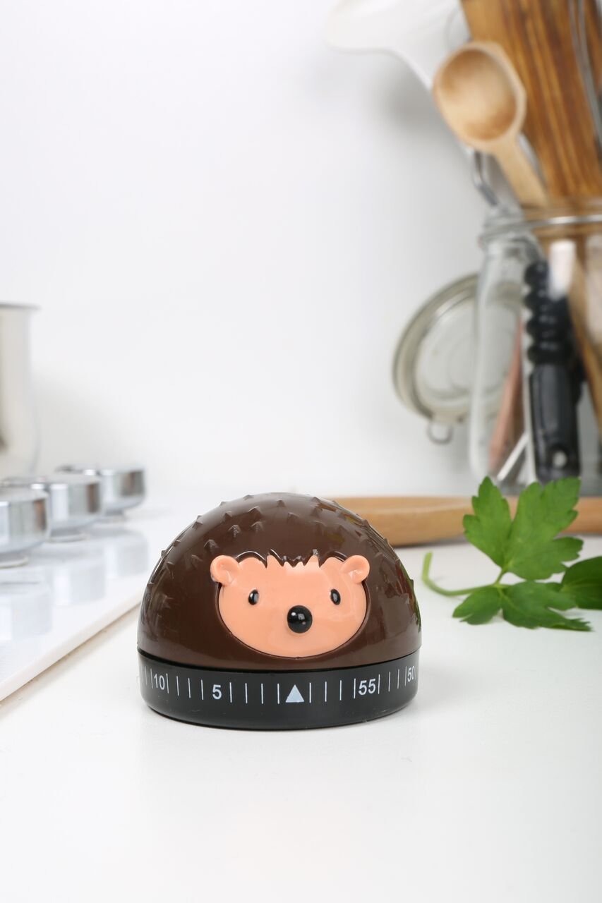 Kikkerland Hedgehog 60-Minute Kitchen Timer - Brown Mechanical Egg Timer for Baking, Cooking, and Classroom Use